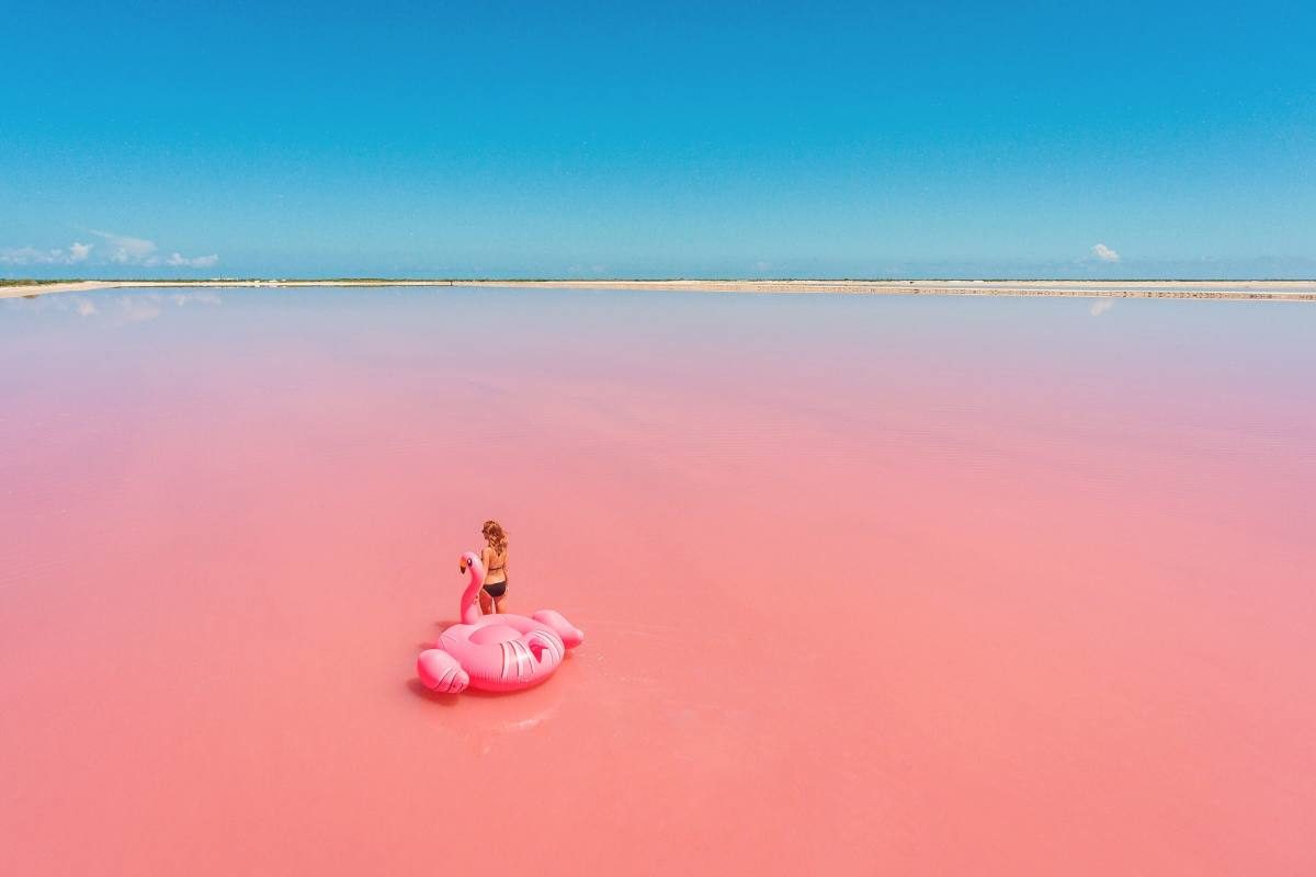 拉斯维加斯Coloradas粉红色的湖泊,墨西哥